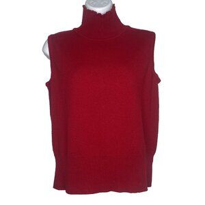 St John Red Cashmere Sweater Top Size S Sleeveless Ruffled Mock Neck Fall 2010